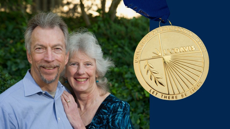 Karl Gerdes and Pam Rohrich with gold UC Davis Medal