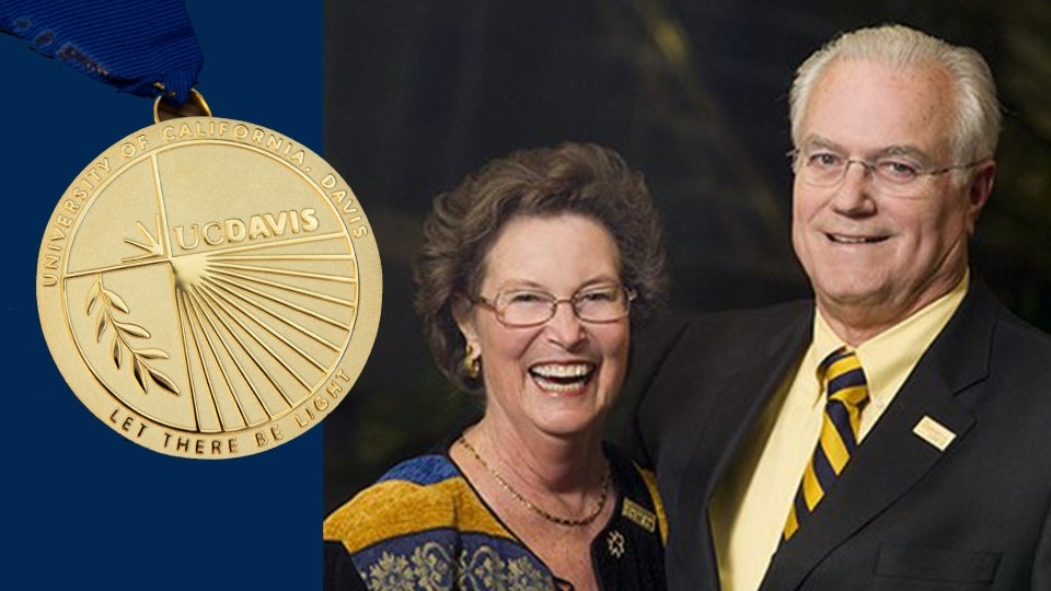Jacque and Wayne Bartholomew with gold UC Davis Medal 