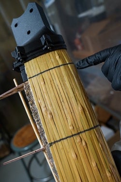 Close-up of hand-woven bamboo blade.