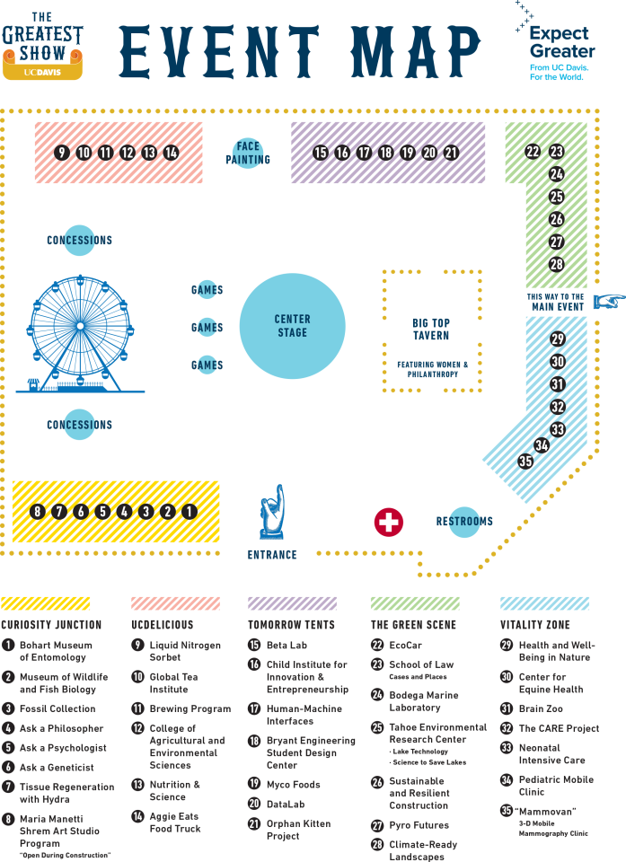 event map showing the layout and names of the attractions and booths that will be on Hutchison Field