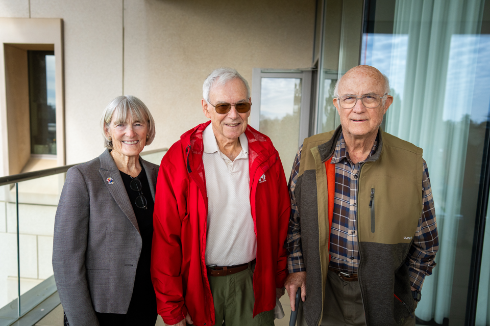 Professor of Cooperative Extension Louise Ferguson, Professor Emeritus Dan E. Parfitt and Rod Stiefvater on a recent visit to the UC Davis campus.